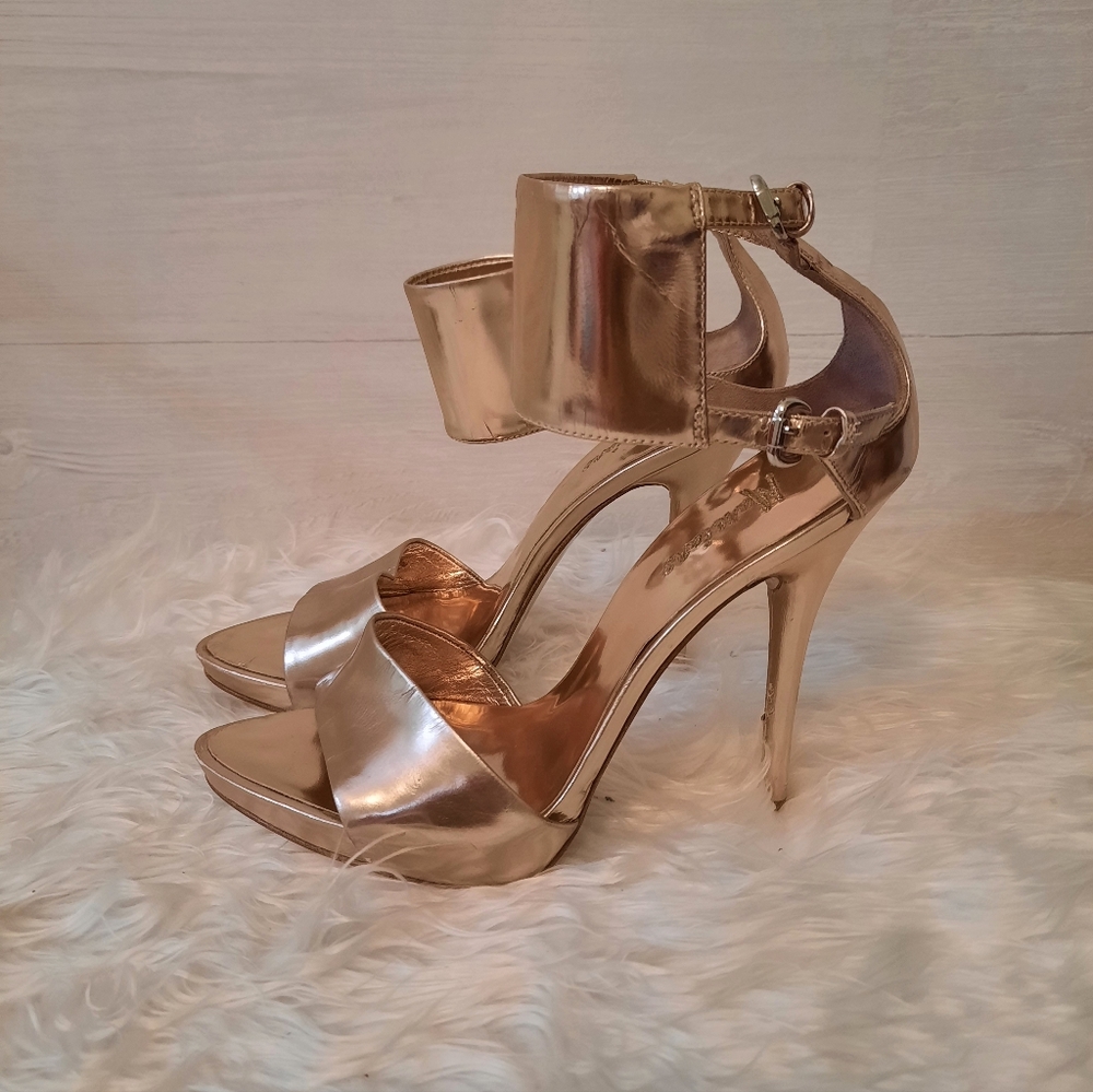 Marciano leather rosegold strappy stiletto espadrilles heels sz 5.5 *AH - Picture 6 of 6